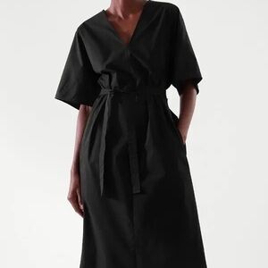 COS Belted Kaftan Black V-Neck Dress